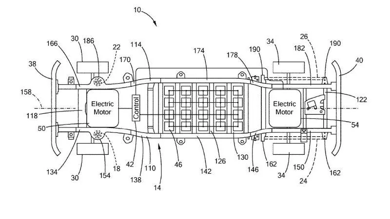 Ford F-150 Lightning Electric F-150 skateboard chassis differs from typical EV chassis ford-electric-f150-pickup-skateboard-chassis-patent-application