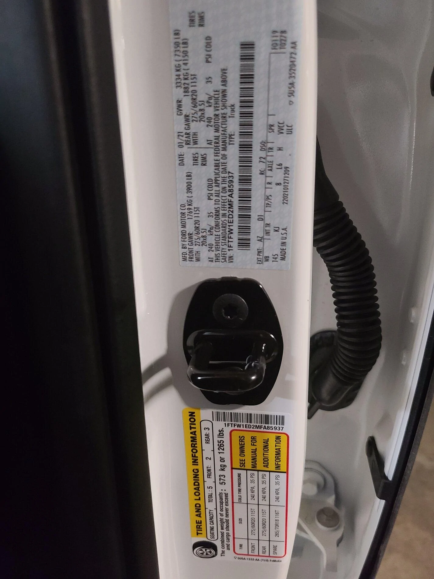 Ford F-150 Lightning GAWR (axle) stickers for regular/max tow and EB/PB 20210312_220518