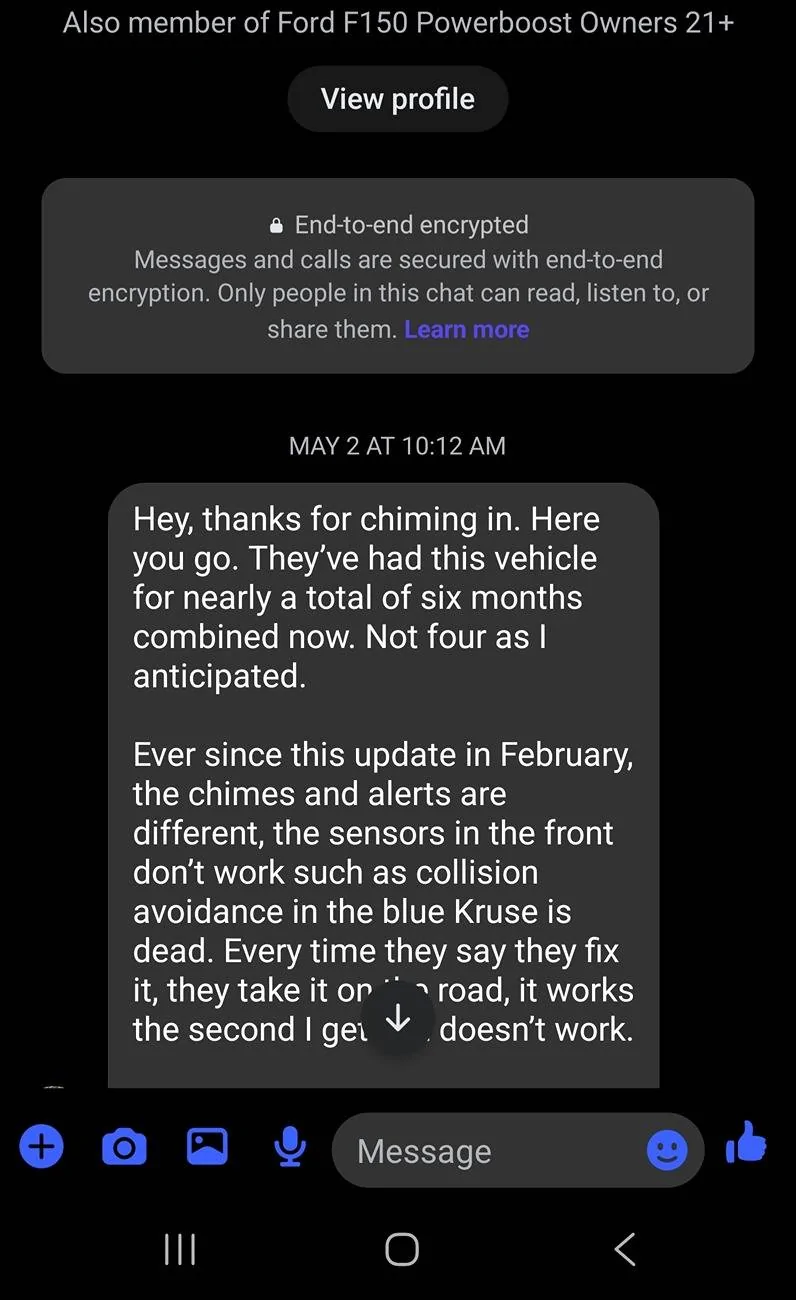 Ford F-150 Lightning SYNC-25.2.1.6.5: Walk Away Lock Clean-up Screenshot_20250520_143402_Messenger