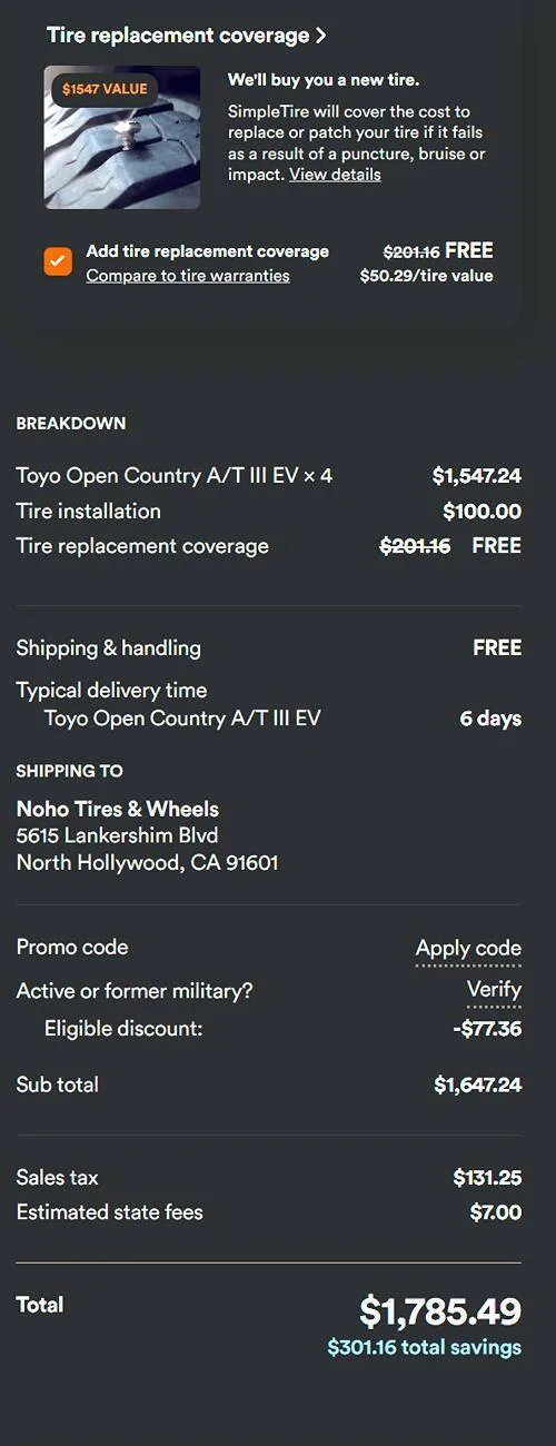 Ford F-150 Lightning SimpleTire Memorial Day 10% off / Free Tire Replacement Coverage on Select Brands and Free Shipping - TOYO AT III EV SL in stock 1748038081835-ii