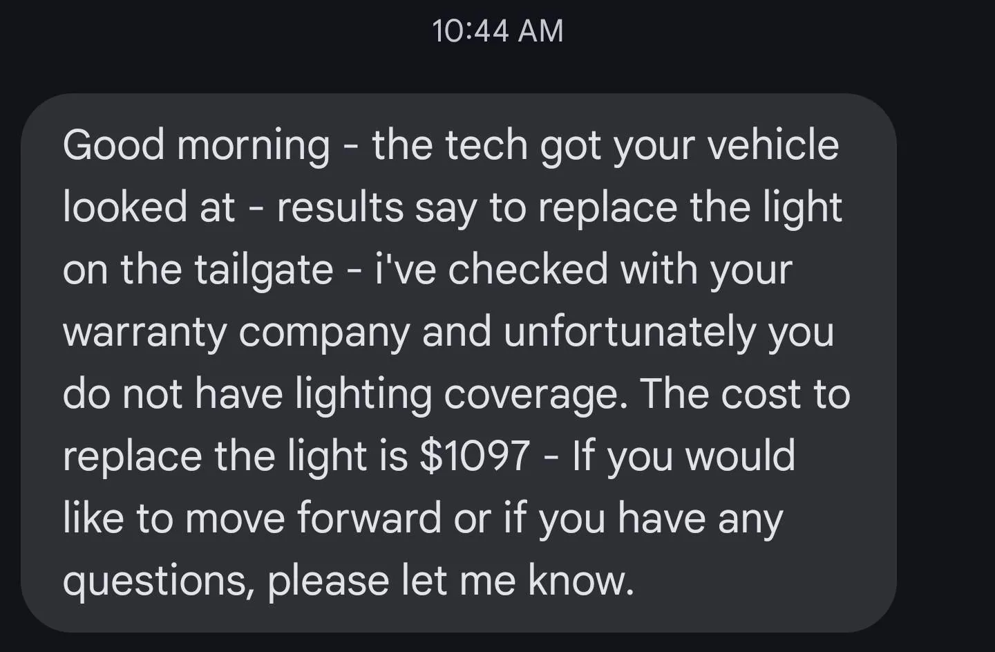 Ford F-150 Lightning Water in rear light bar Screenshot_20250526_105449_Messages