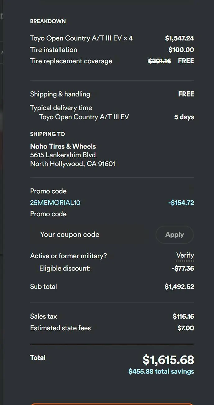 Ford F-150 Lightning SimpleTire Memorial Day 10% off / Free Tire Replacement Coverage on Select Brands and Free Shipping - TOYO AT III EV SL in stock 1748475503160-pi