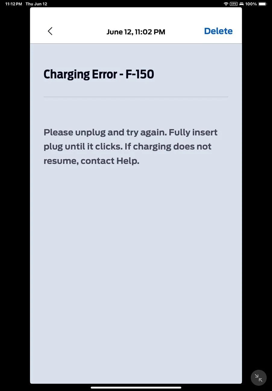 Ford F-150 Lightning Charging error but charging fine IMG_0431