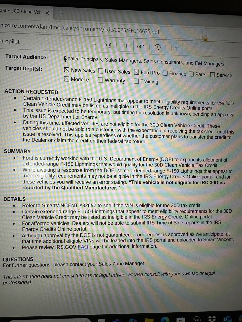 Ford F-150 Lightning 2025 Lariat - Federal EV Credit Help (Dealership claims it was denied) IMG_2387