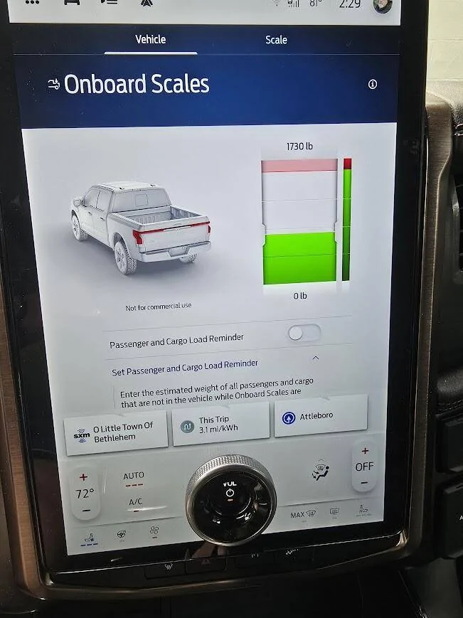 Ford F-150 Lightning 2022 Lariat - Onboard scales say 650 pounds is in an empty truck? 1751049646274-ta