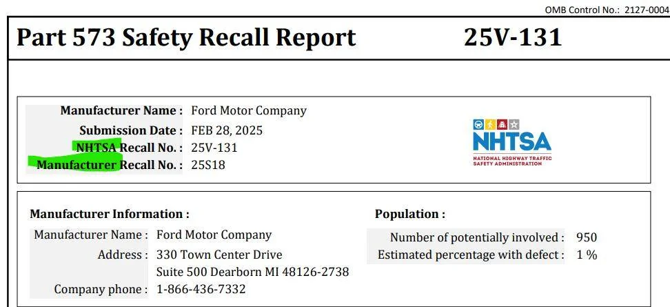 Ford F-150 Lightning Parts are in for Recall 25V131 aka 25s18, Internal short circuit in High Voltage battery. 1751830994274-rk