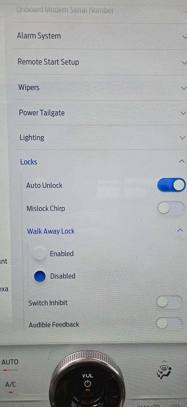 Ford F-150 Lightning PU-Sync-25.2.1.6.5 - Walk Away Lock Toggles UPDATE POST# 95 WAL2