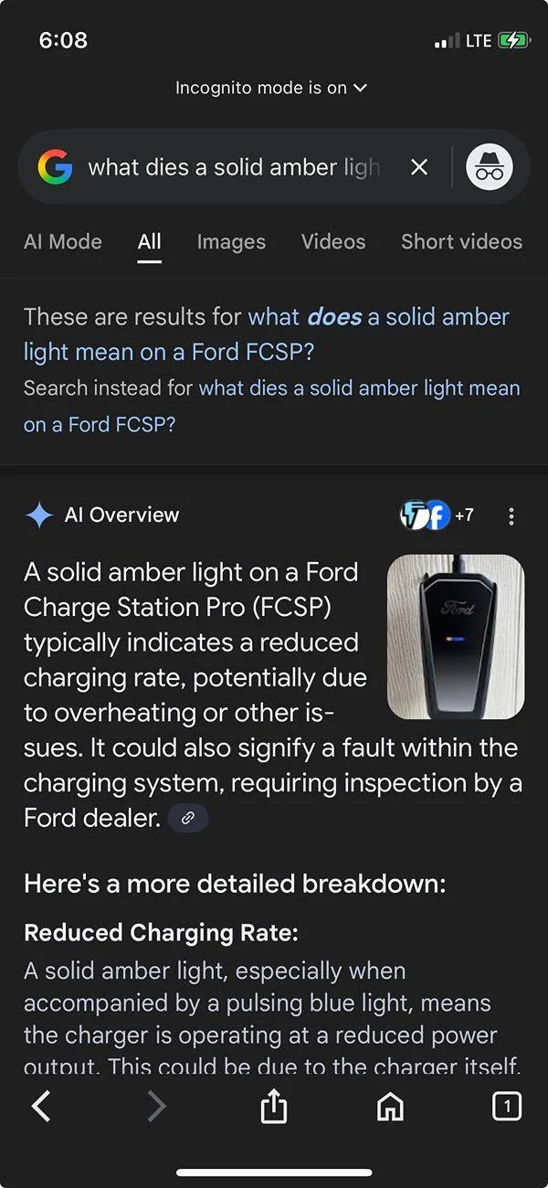 Ford F-150 Lightning Ford Charge Station Pro FCSP steady amber error light when plugged in. 1752793739029-io