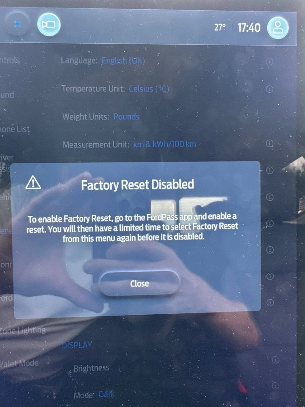 Ford F-150 Lightning Factory reset without Ford Pass imag