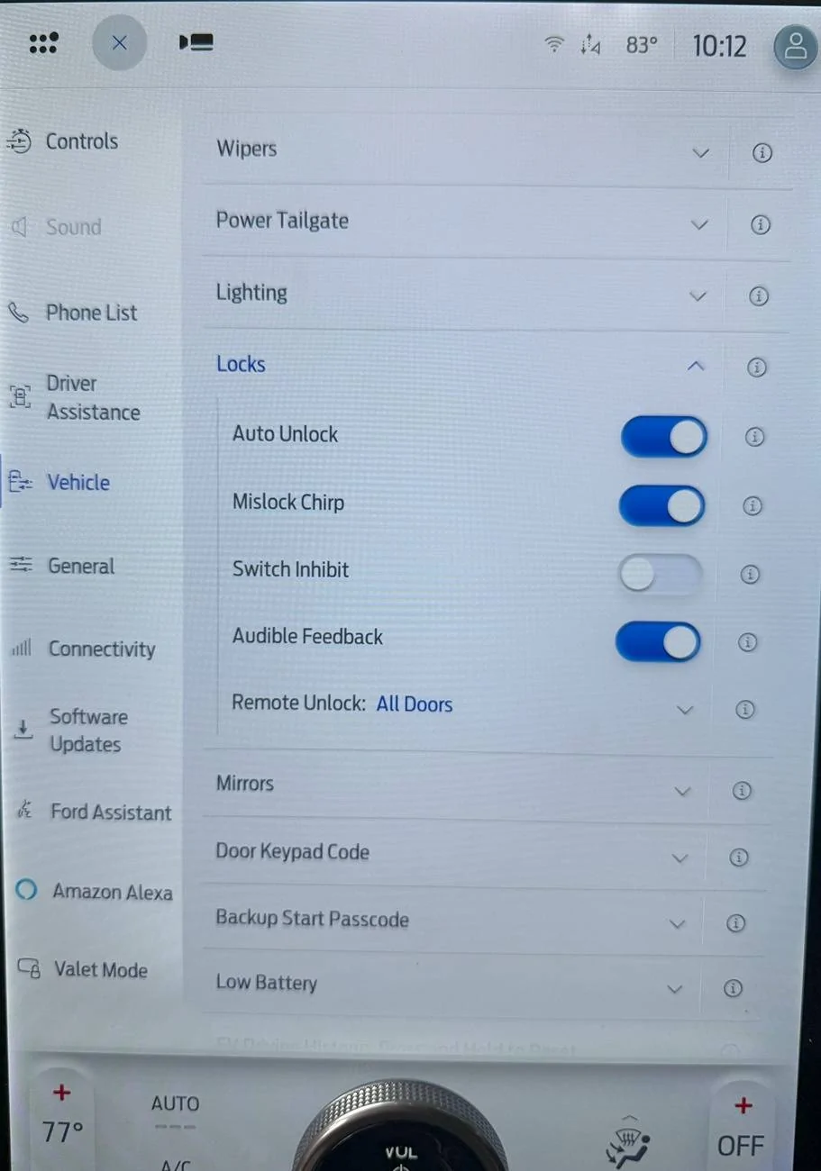 Ford F-150 Lightning PU-Sync-25.2.1.6.5 - Walk Away Lock Toggles UPDATE POST# 95 Locks Screen