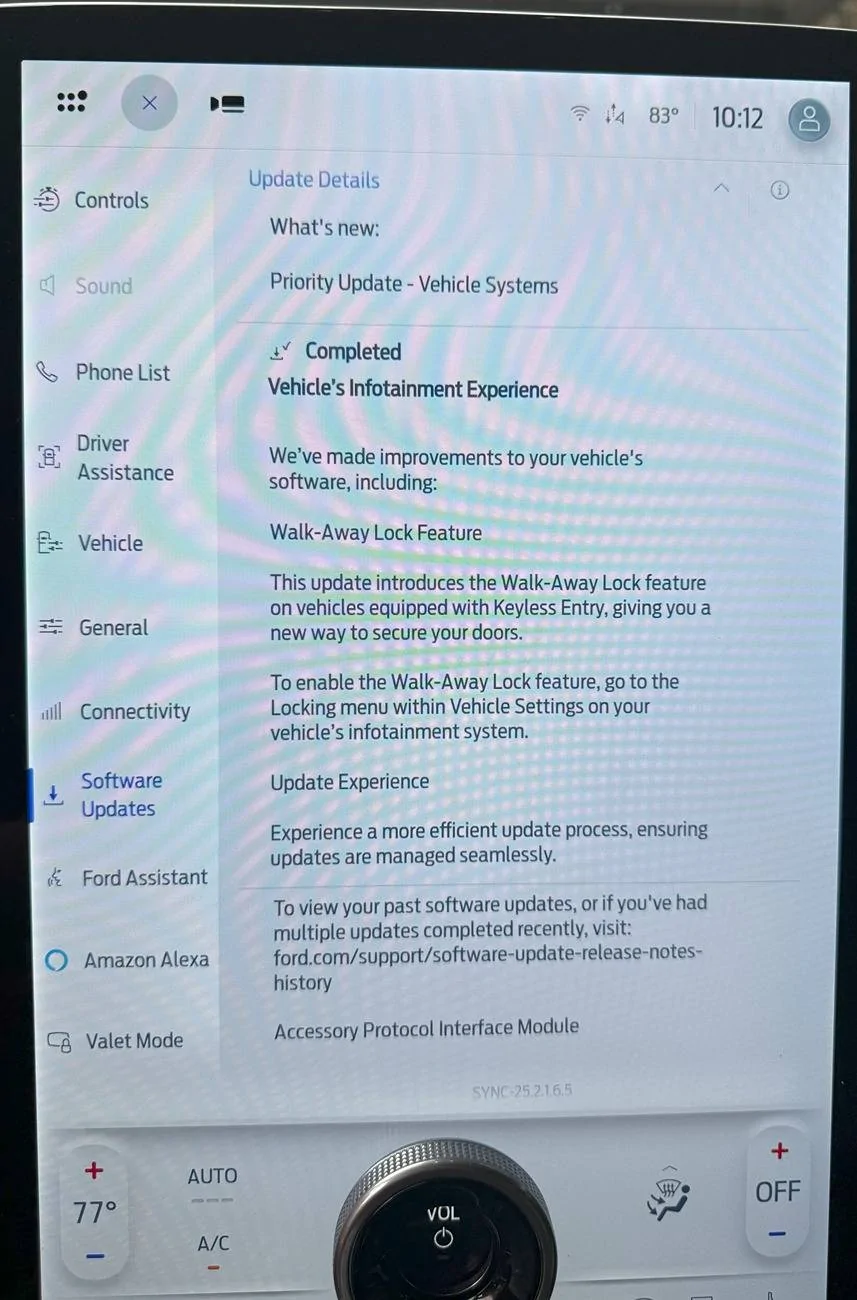 Ford F-150 Lightning PU-Sync-25.2.1.6.5 - Walk Away Lock Toggles UPDATE POST# 95 Update Lock Away 
