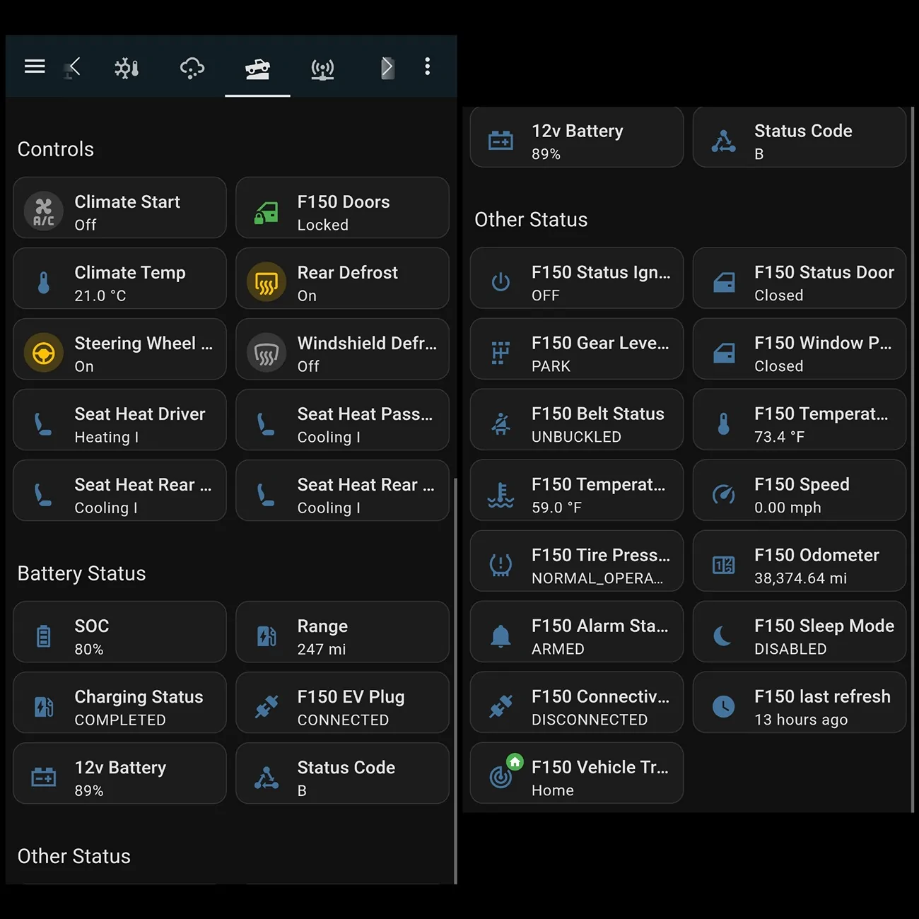 Ford F-150 Lightning Home Assistant - Ford F150 Lightning Dashboard. HA Truck Pag