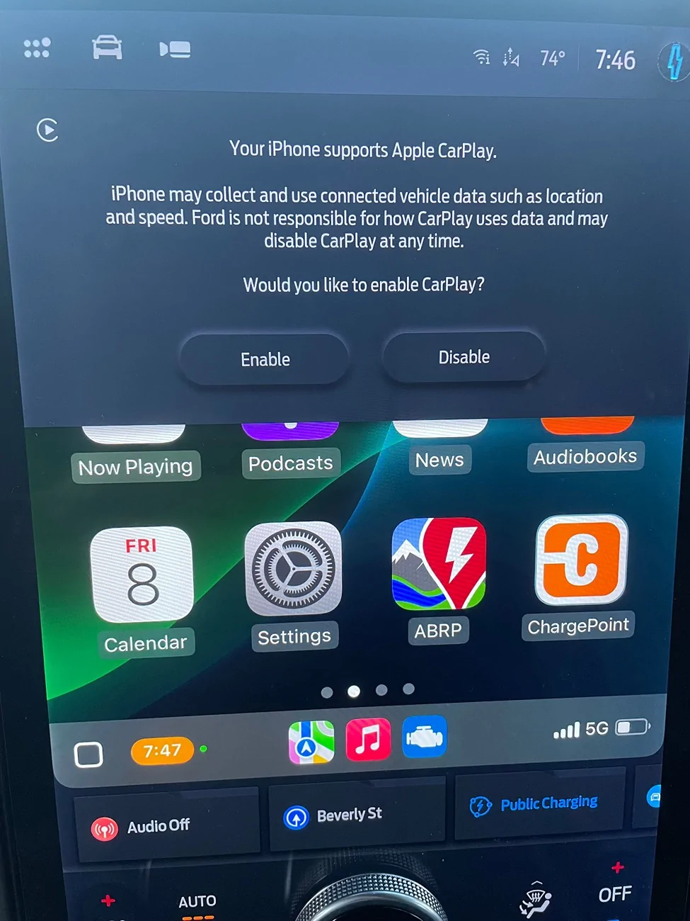 Ford F-150 Lightning CarPlay data privacy popup IMG_3375