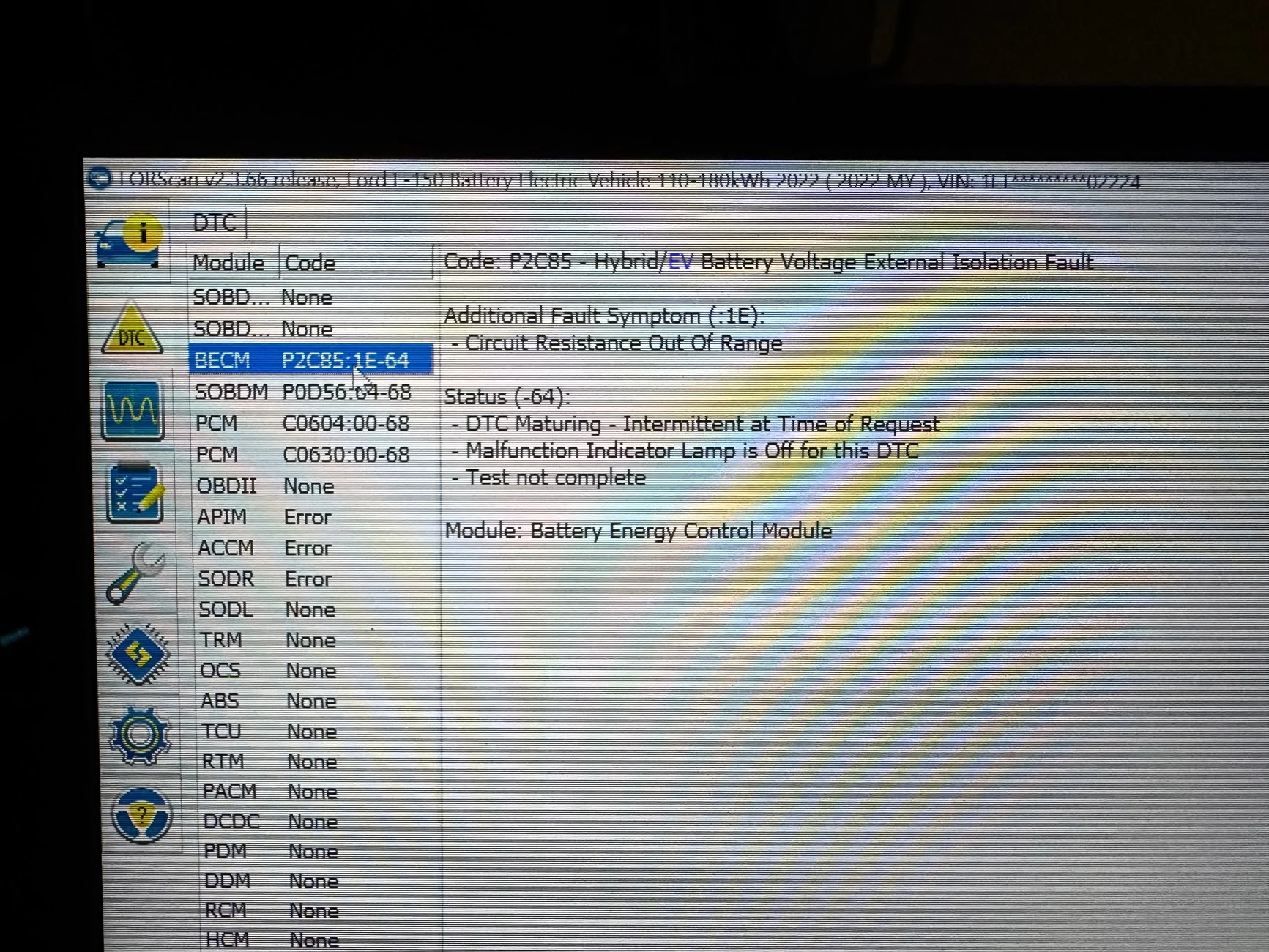 Ford F-150 Lightning Code: P2C85 - Hybrid/EV Battery Voltage External Isolation Fault IMG_3194