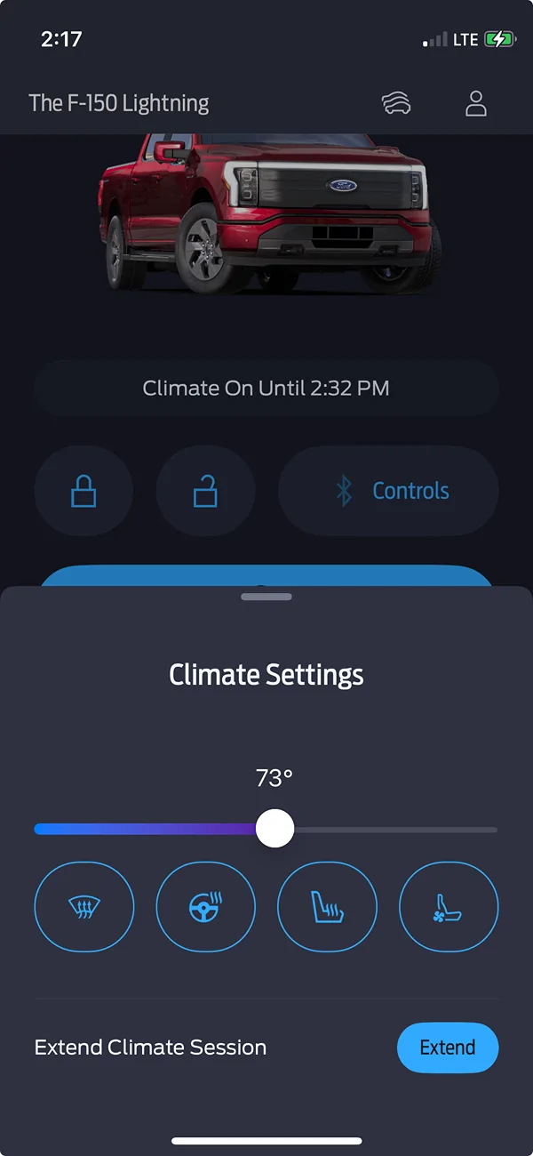 Ford F-150 Lightning Remote Start "Extend" disappeared from FordPass (BETA ANDROID) 1756063134090-8s