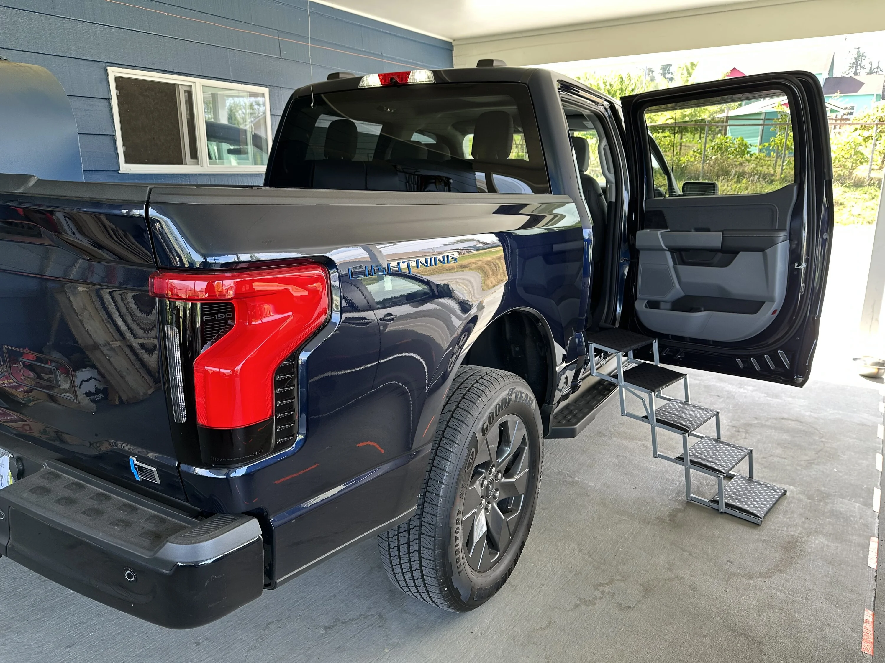 Ford F-150 Lightning Adaptive aids for dogs to ride along. IMG_8185