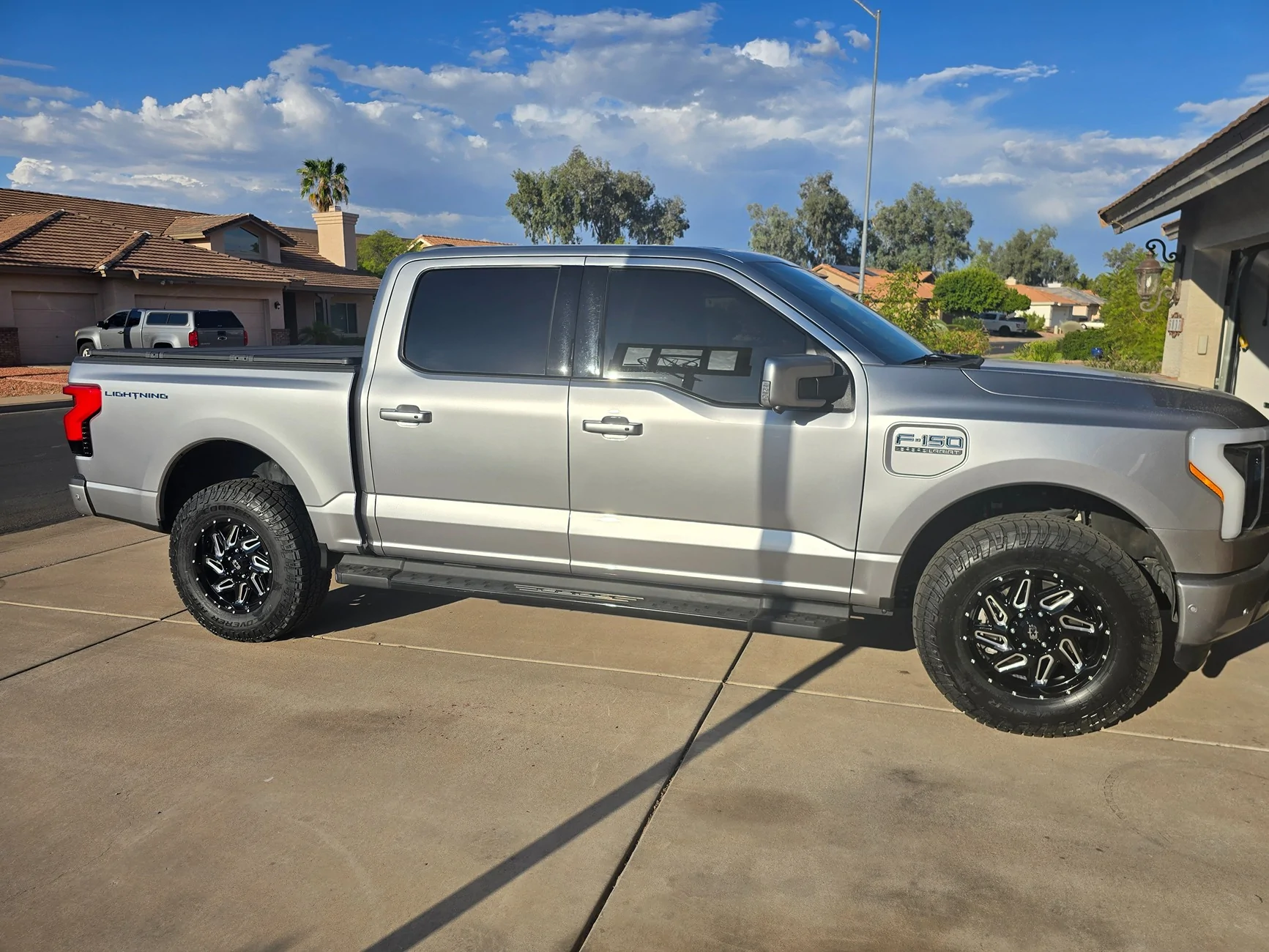 Ford F-150 Lightning 18" Vision wheels with 275/70/18 Cooper tires on 2022 Lariat 20250903_171127