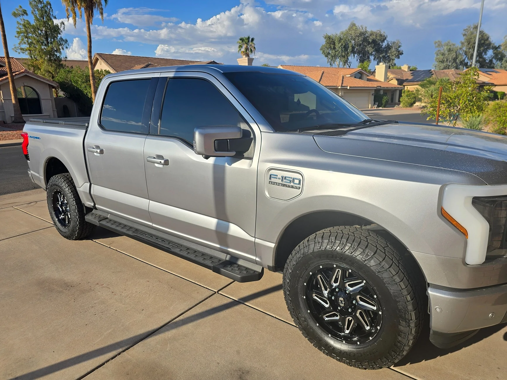 Ford F-150 Lightning 18" Vision wheels with 275/70/18 Cooper tires on 2022 Lariat 20250903_171117