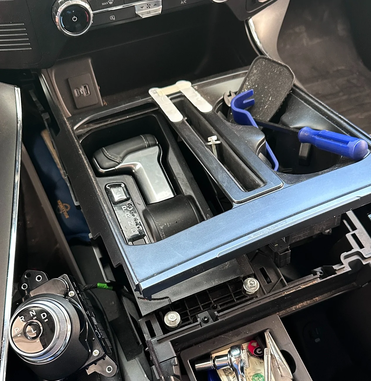 Ford F-150 Lightning SUCCESS! ROTARY DIAL installation with  12" screen - without removing upper trim Shifter stowed center console trim cover