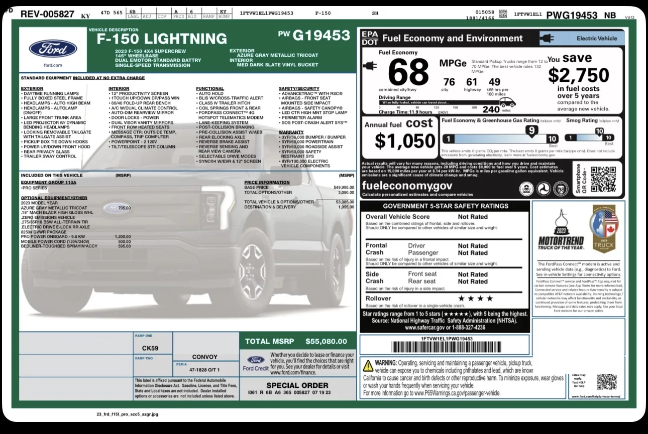 Ford F-150 Lightning 2023 Pro Azure Grey $33K IMG_2421