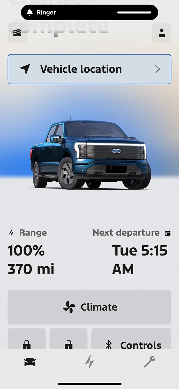 Ford F-150 Lightning Lightning Charged to 345 miles and 100%. IMG_2066