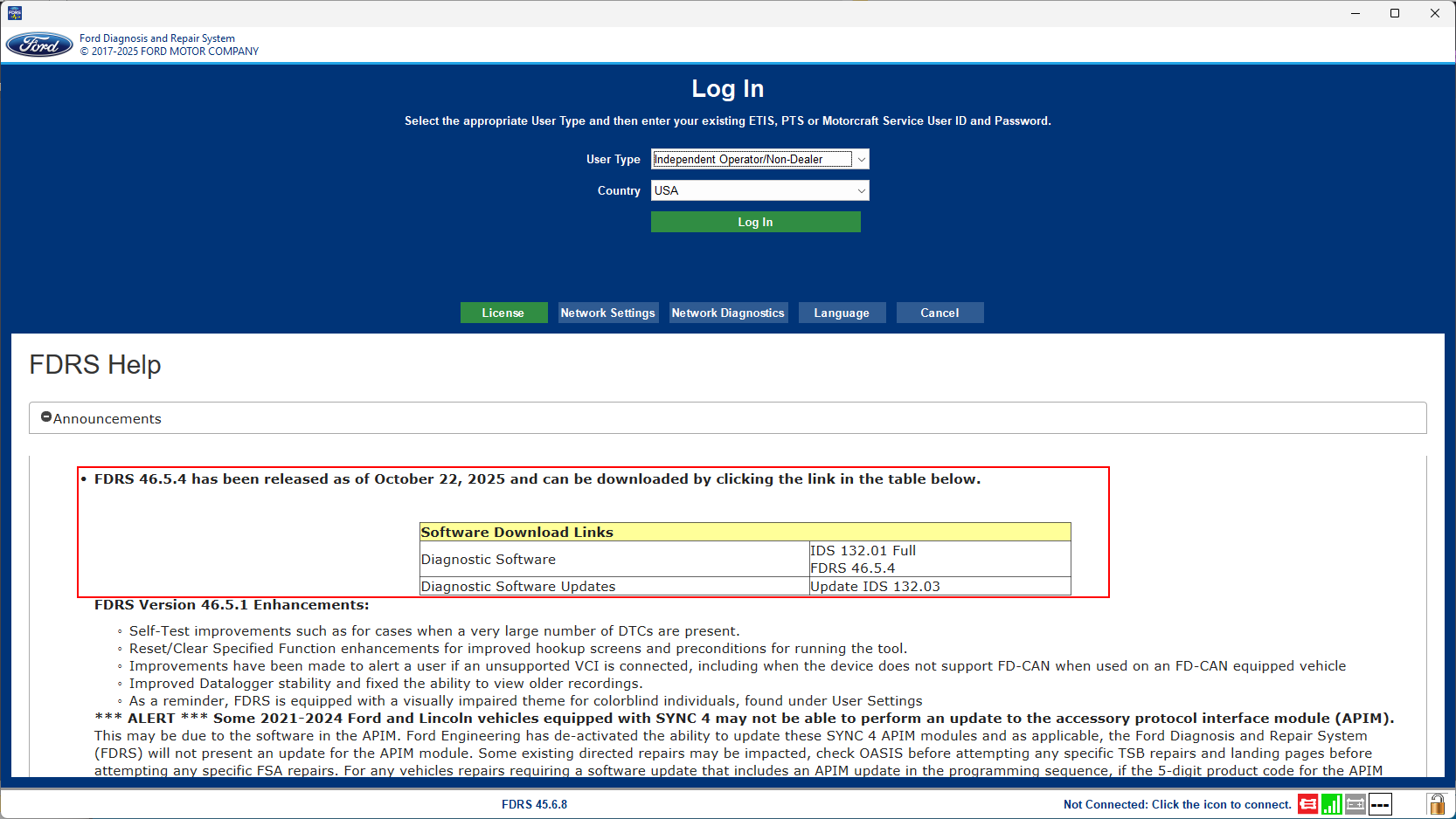 Ford F-150 Lightning Lightning Software Updates using FDRS FDRS_46-5-4_Release