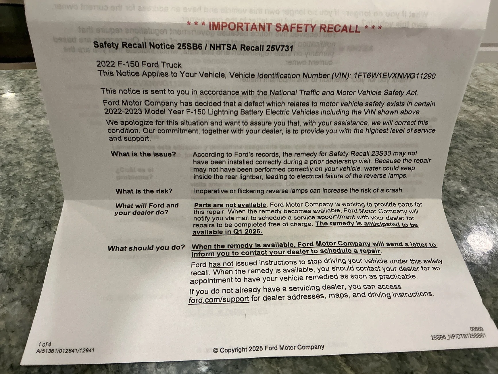 Ford F-150 Lightning 25SB6/25V731 Rear Lightbar Inspection IMG_0378