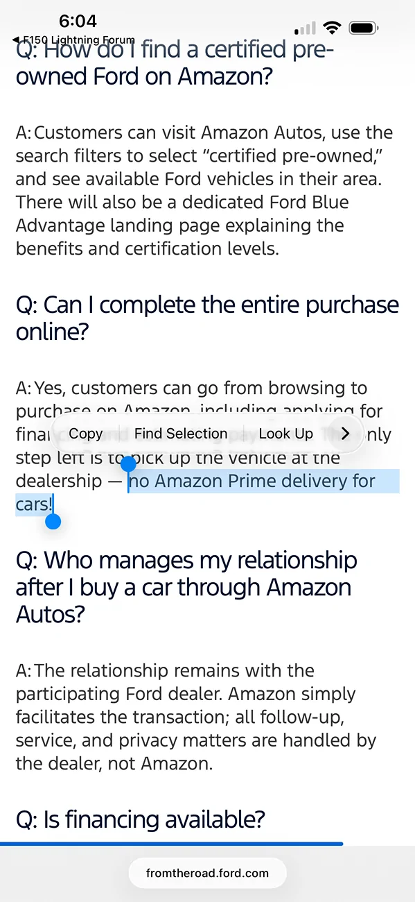 Ford F-150 Lightning CPO Certified Pre-Owned Fords & Lightnings Now Available on Amazon Autos IMG_5144