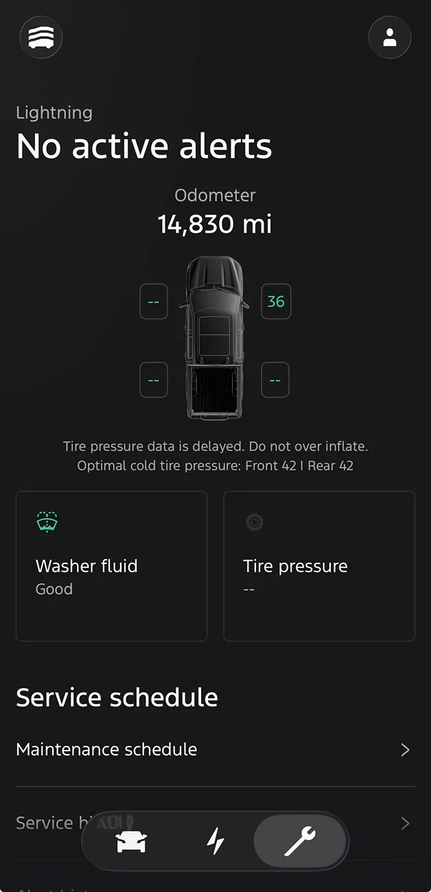 Ford F-150 Lightning Tire Pressure Blank on Ford App IMG_0364