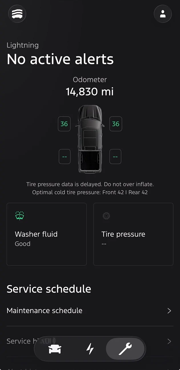 Ford F-150 Lightning Tire Pressure Blank on Ford App IMG_0366