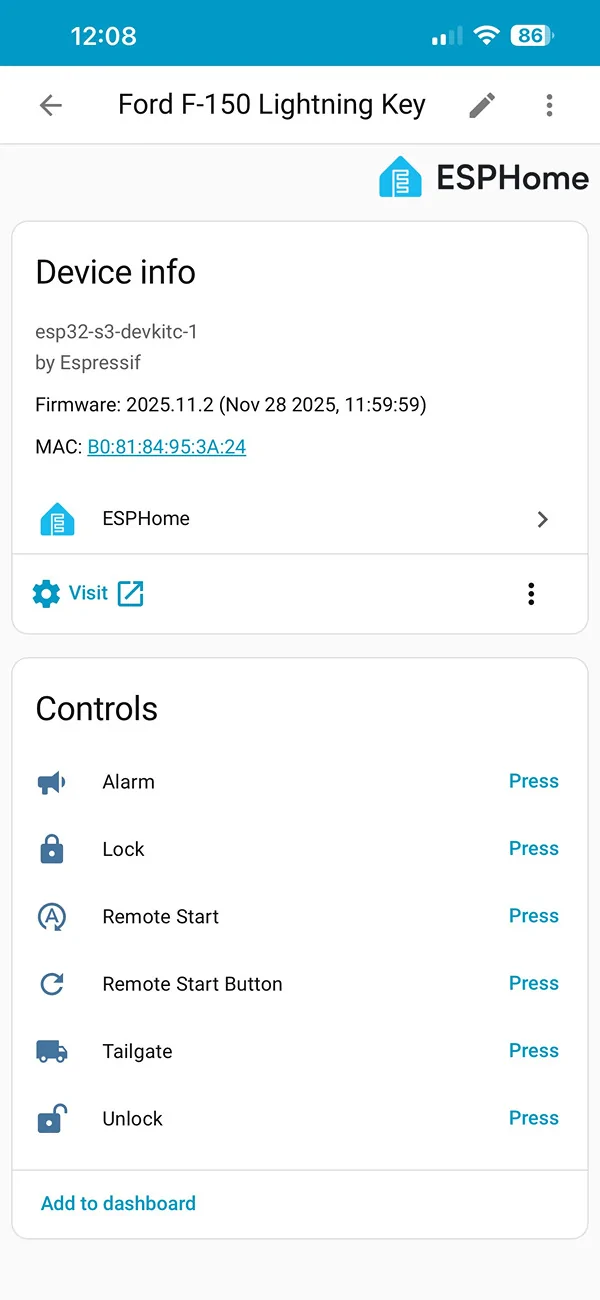 Ford F-150 Lightning Local Home Assistant integration via ESPHome and key fob IMG_8560