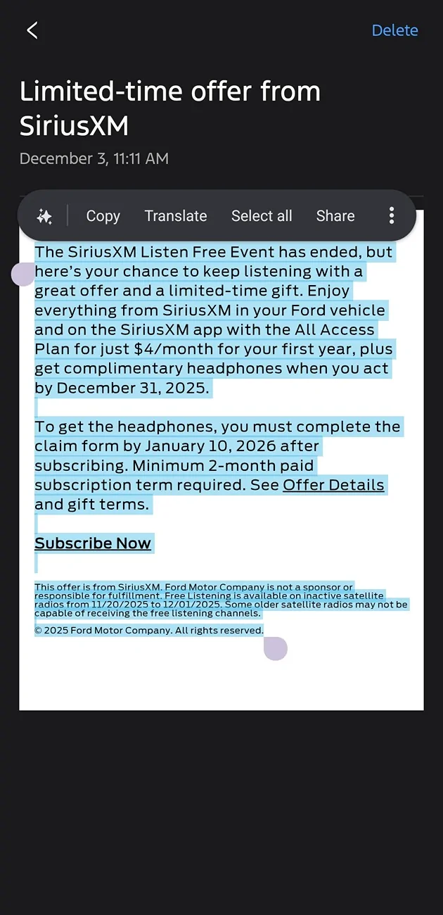 Ford F-150 Lightning Can someone tell me what this Sirius XM offer is? 1000011786