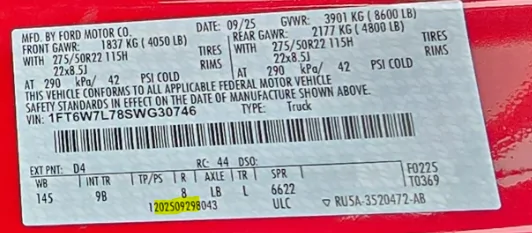 Ford F-150 Lightning VIN number for the last RED Platinum Lightning (1FT6W7L78SWG30746) 1766329390881-rf