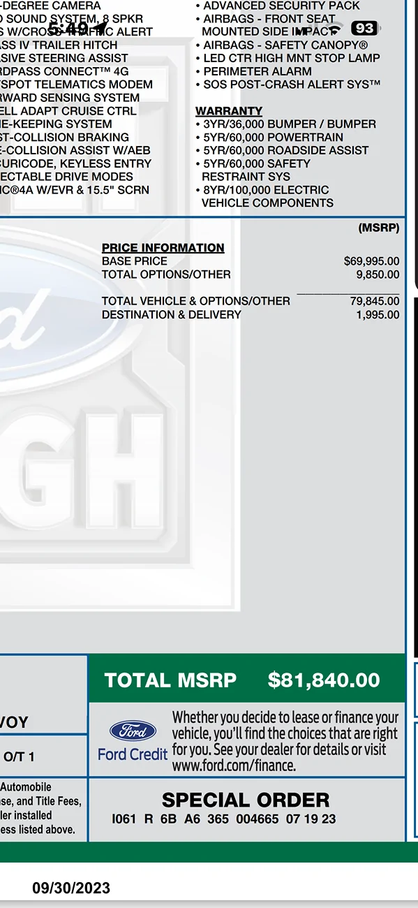 Ford F-150 Lightning Resale value for the F150L Platinum IMG_1332