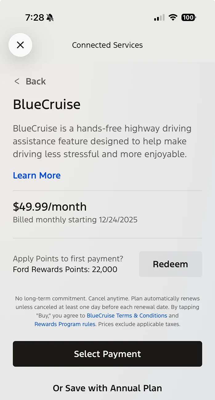 Ford F-150 Lightning BlueCruise Free Extended additional year? Screenshot 2025-12-24 at 7.28.09 AM