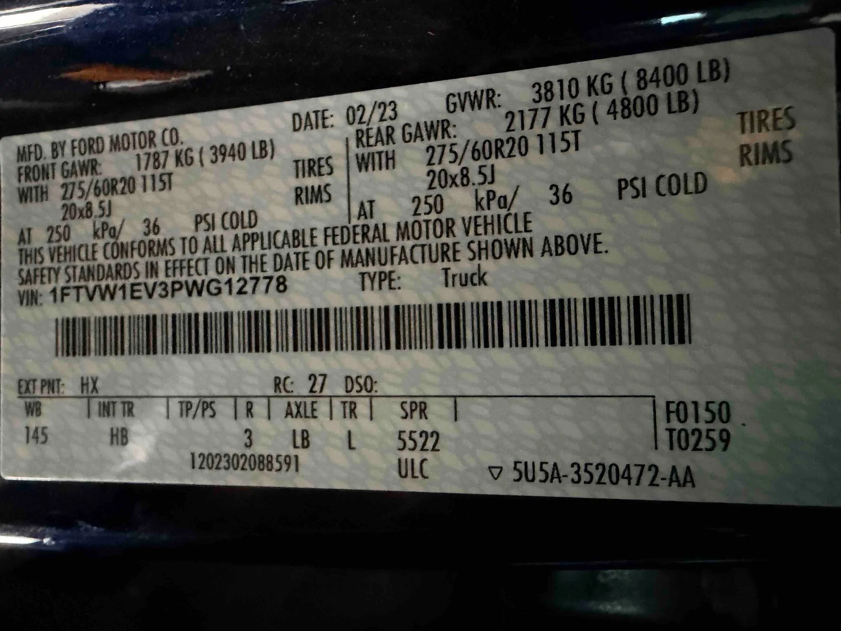 Ford F-150 Lightning KO3 tires not recommended for 2023 Lightning Lariat??? lariatER_GVWR_tireSticker