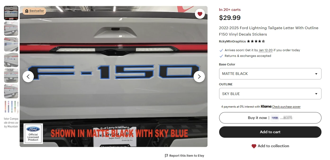 Ford F-150 Lightning Raised reflective letters installed on tailgate and charge door 1767908080219-om