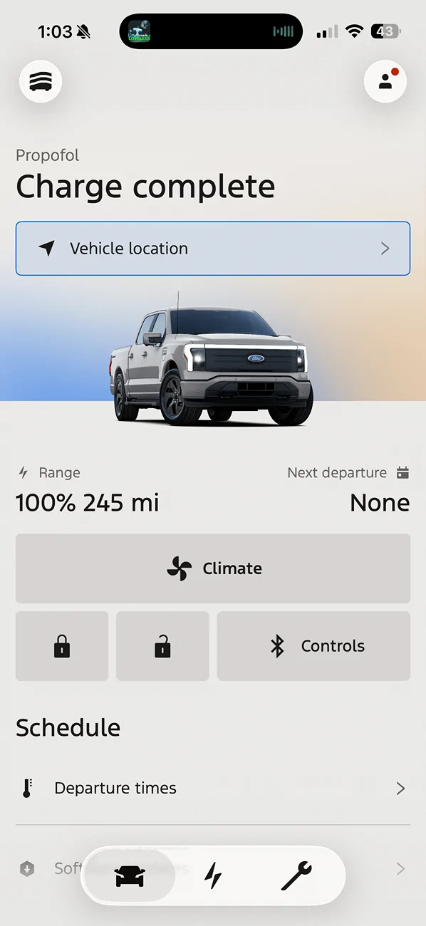 Ford F-150 Lightning Ford app says 100% charged when setting is at 85% IMG_9065
