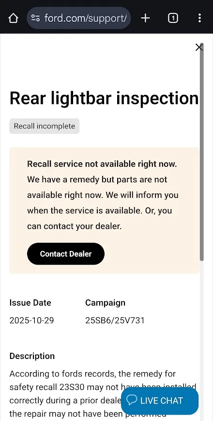 Ford F-150 Lightning Ford app service action fail (mixed messaging) 1768516482252-jk