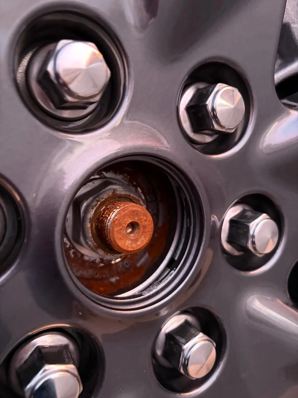 Ford F-150 Lightning Snow Tires Are On- Excessive Rust on Axle Nut IMG_3191