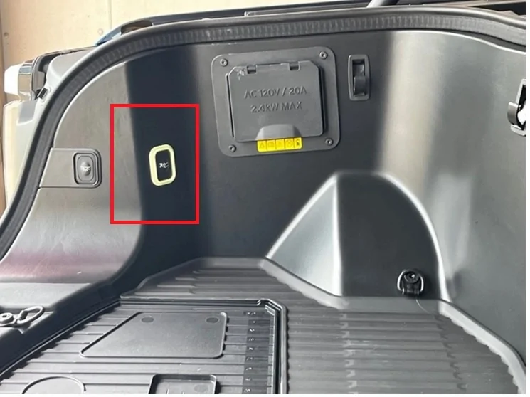 Ford F-150 Lightning How can I get into the truck if the physical lock is broken and the 12V battery is dead? emergency frunk open button
