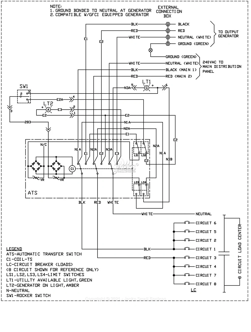 Ford F-150 Lightning Generac 6854 with 120 VAC input Generac G006841 3 Pole Transfer Switch Schematic Diagram