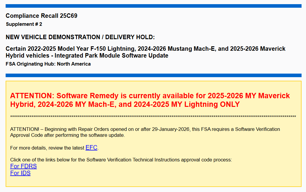 Ford F-150 Lightning Before You Schedule an Appointment for the Recall 25C69 (IPM) Fix -- make sure your dealer has the actual software update needed Banner_25C69_Sup2