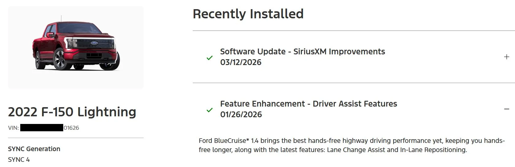 Ford F-150 Lightning My Last update 8/2025 Convenient Frunk - Has Ford stopped sending out updates? recent updates 20260319
