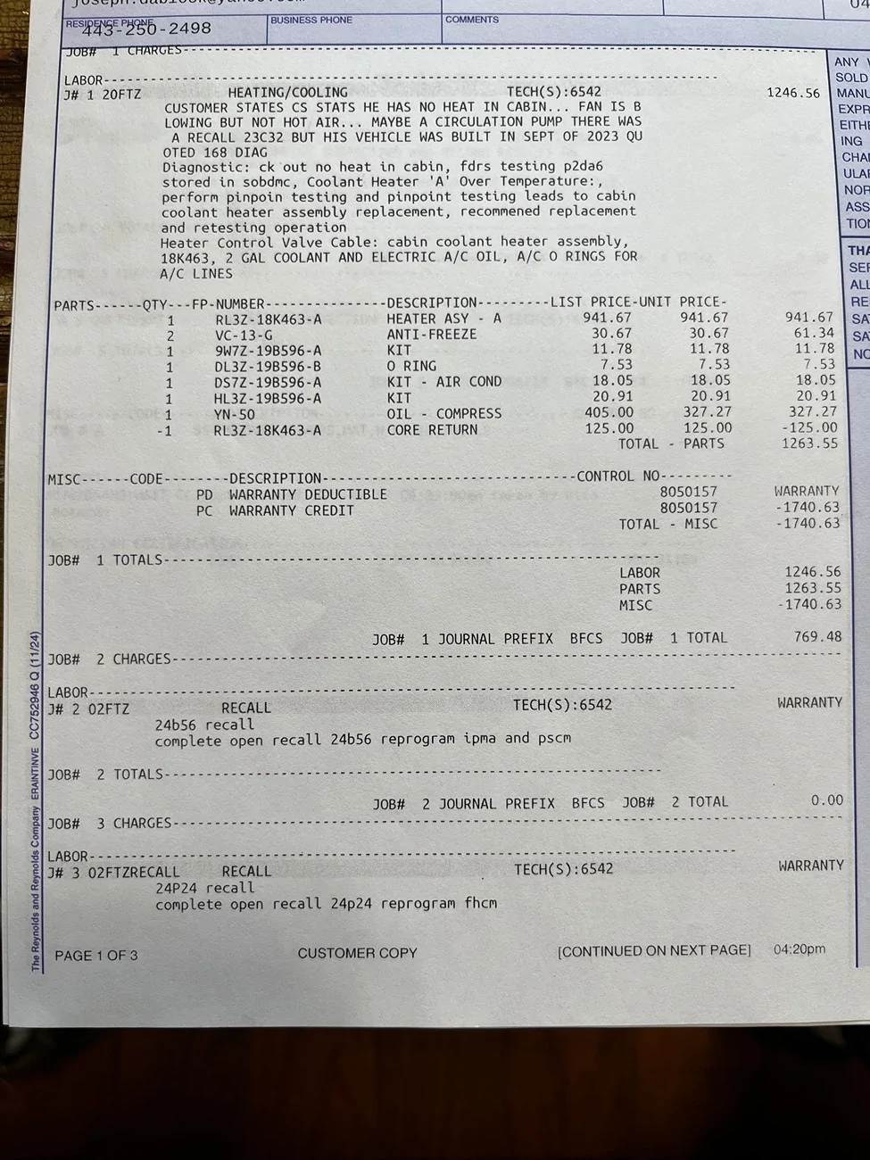 Ford F-150 Lightning 023 Lightning (Build 08/23) – No Heat / No Defrost Heat – Dealer says “failed heater assembly” (any insight?) IMG_0689