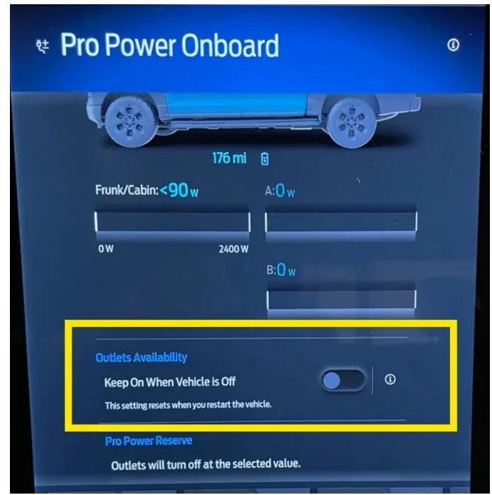 Ford F-150 Lightning Pro Power reserve limit fails PPOB Toggl
