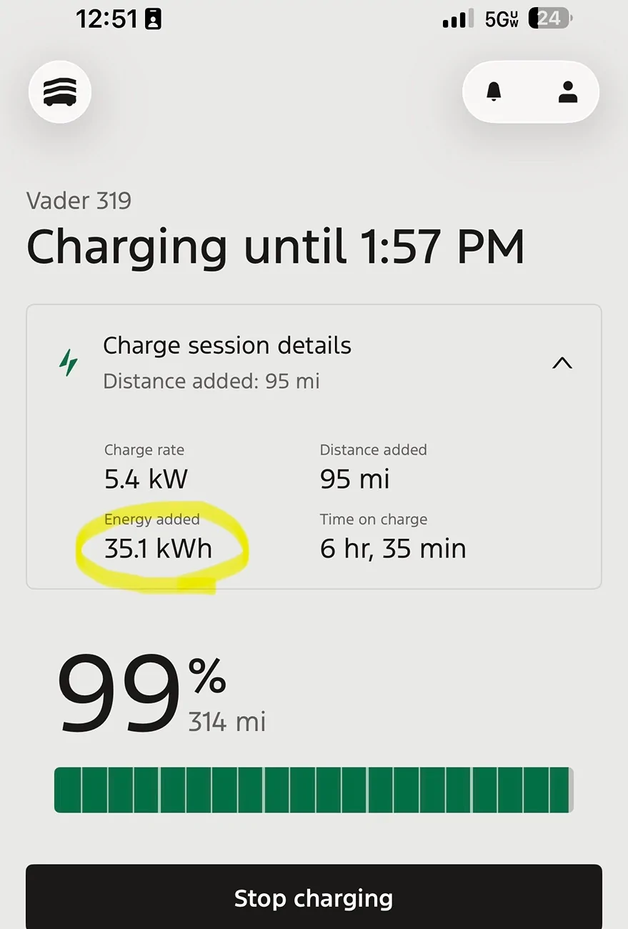 Ford F-150 Lightning Energy added decreases after charging IMG_5378