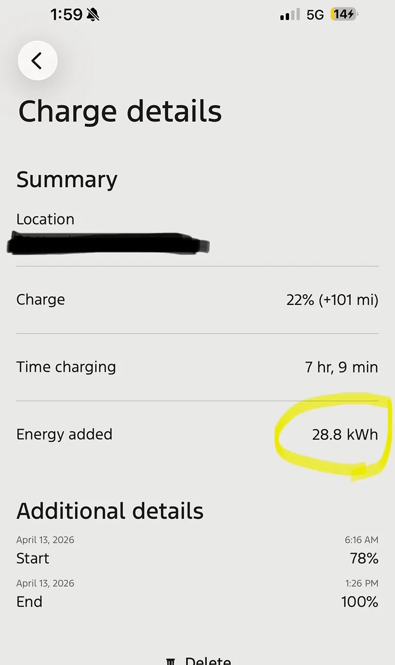 Ford F-150 Lightning Energy added decreases after charging IMG_5381