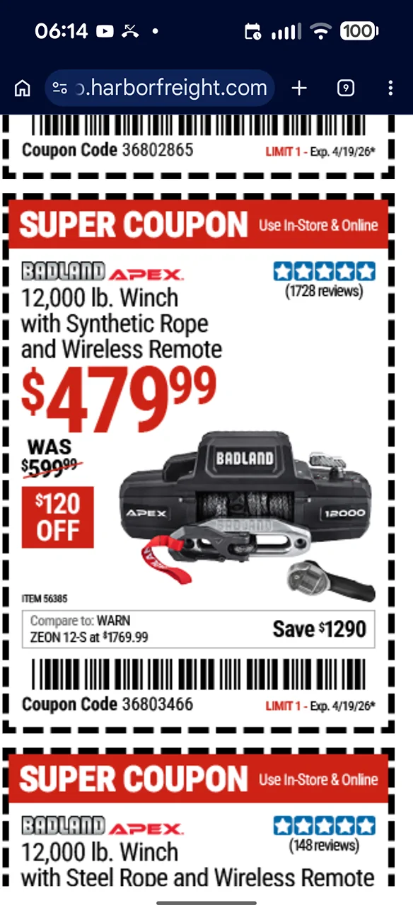 Ford F-150 Lightning Harbor freight badlands apex 12k winch until friday 2581