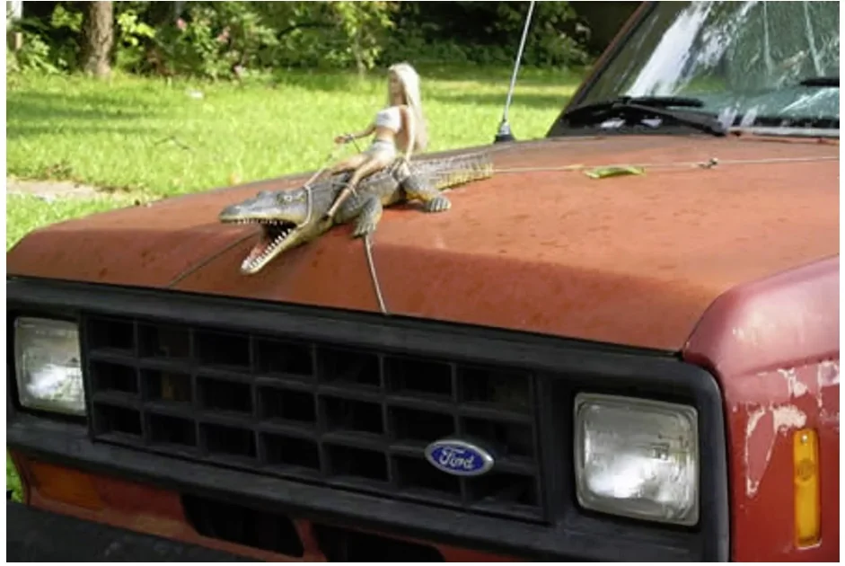 Ford F-150 Lightning Finally, the best use for a Cybertruck Ford-girl alligator hood ornament